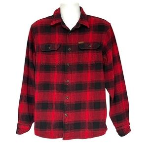 Orvis Flannel Shacket Shirt Jacket Mens M Red Buffalo Black Plaid Check Cotton